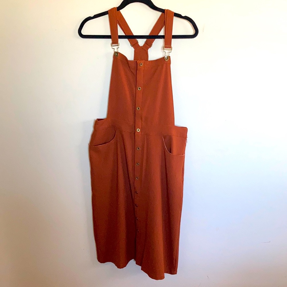 Main Street Exchange. Size 12 overall jumper dress. Burnt orange. NWT.